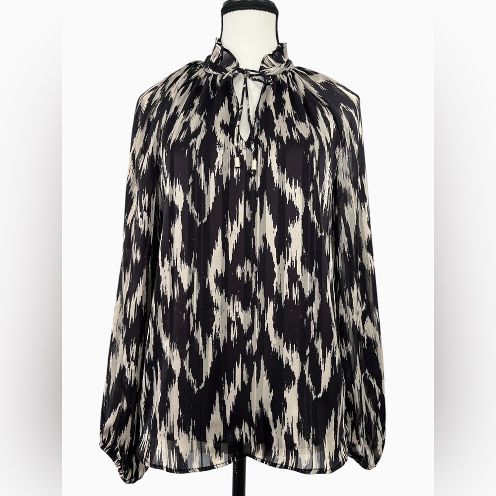 Joie Black and Cream Abstract Print Long Sleeve Oversized Tunic Blouse | XS/S